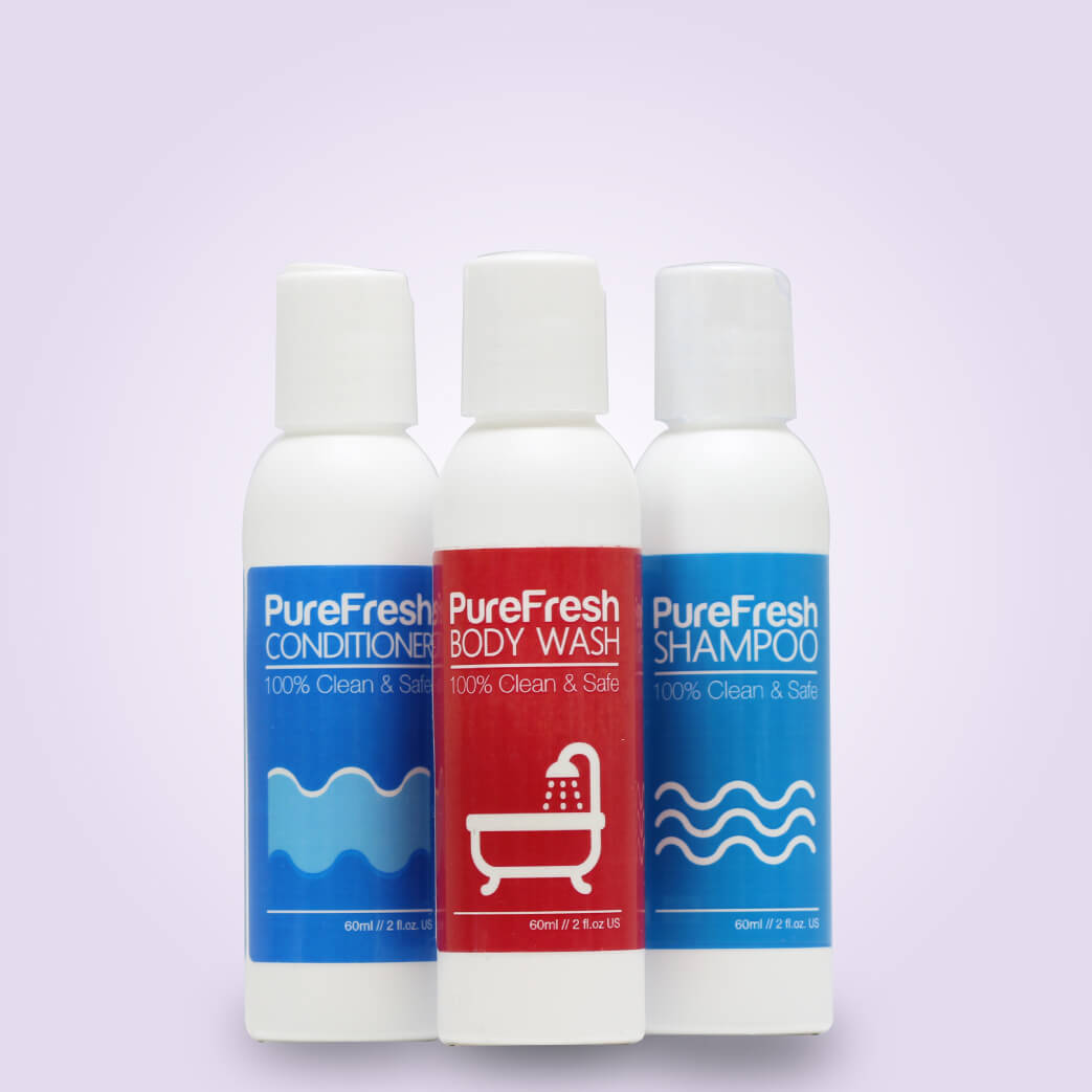 PureFresh Travel Set Package - Shampoo 60 ml, Conditioner 60 ml, Body Wash 60 ml - Biosense Clinic